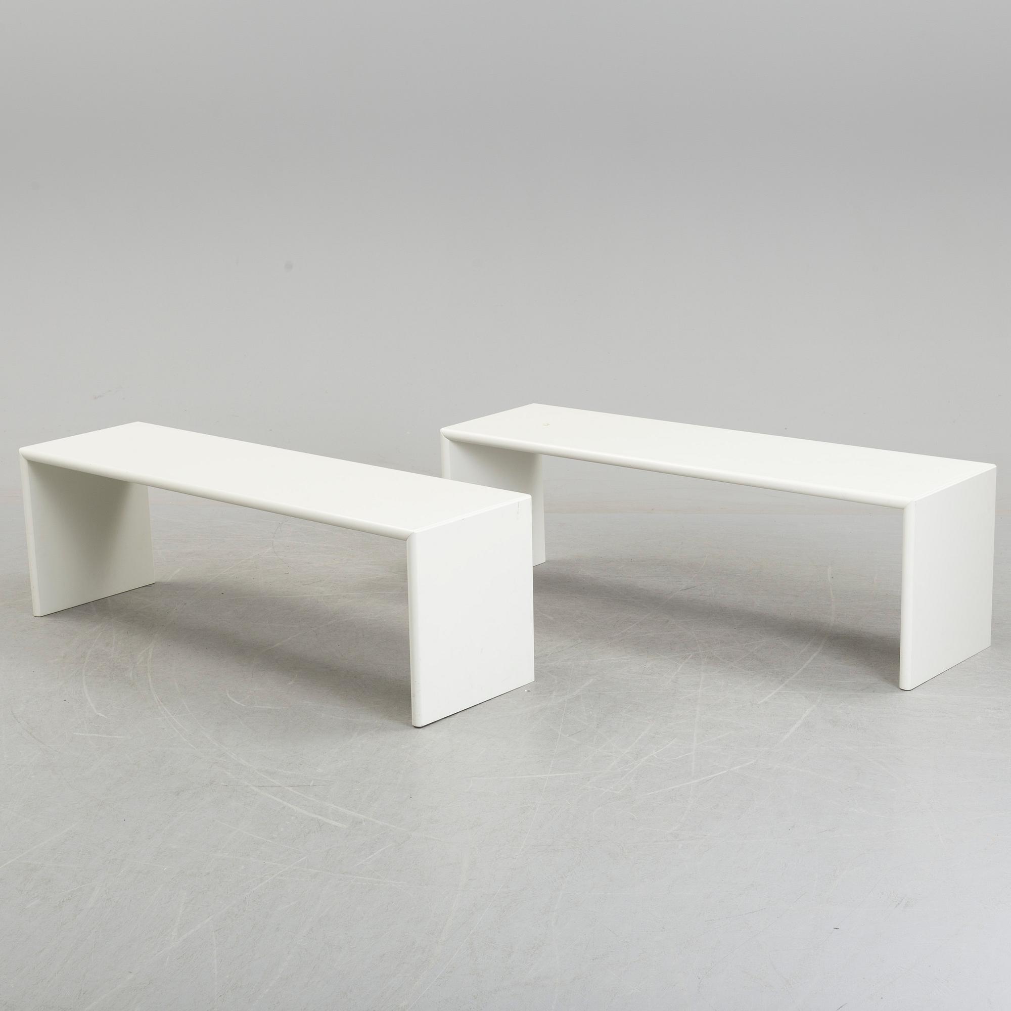 One table and 2 benches "Monterey", 3 pcs, by Peter J Lassen, Montana, 21th century.