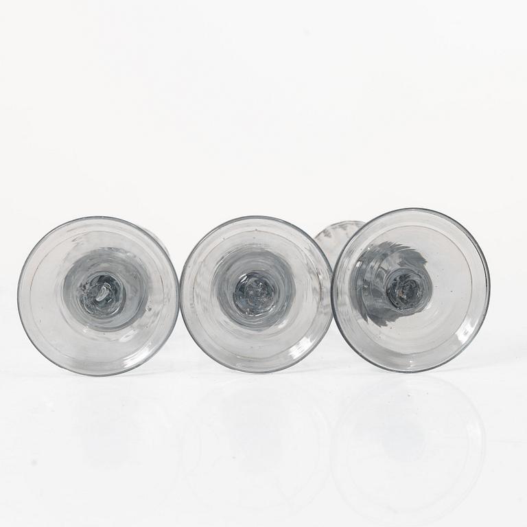 A set of five fluted glasses, 19th century.