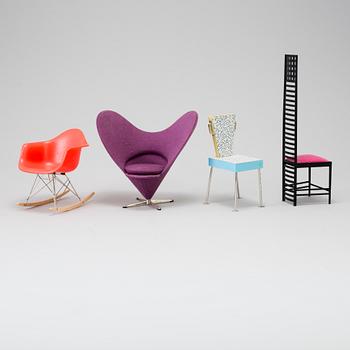 A lot of eight miniature design chairs some by Vitra, 20/21st century.