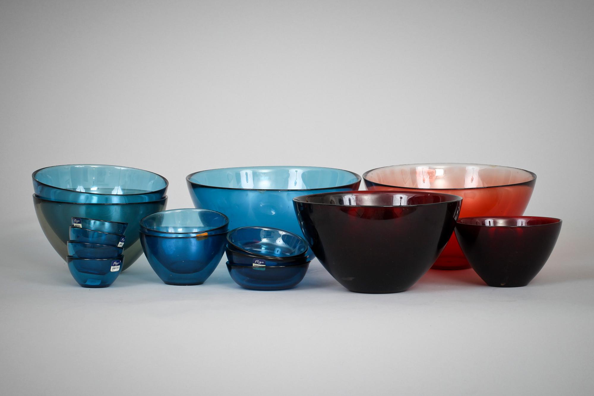SKÅLAR, glas, 15 st, "Fuga", Sven Palmqvist för Orrefors. 1900-talets mitt.