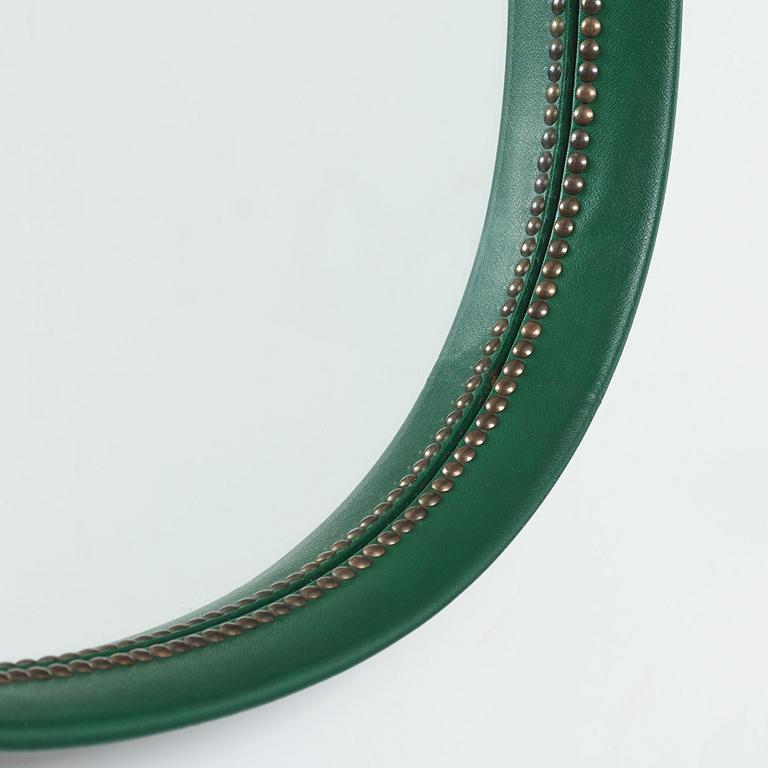 Otto Schulz, an artifical leather framed wall mirror, Boet, Gothenburg, Sweden 1940-50's.