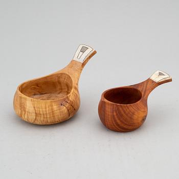 PER ERIK NILSSON, two Sami birch drinking vessels, signed.