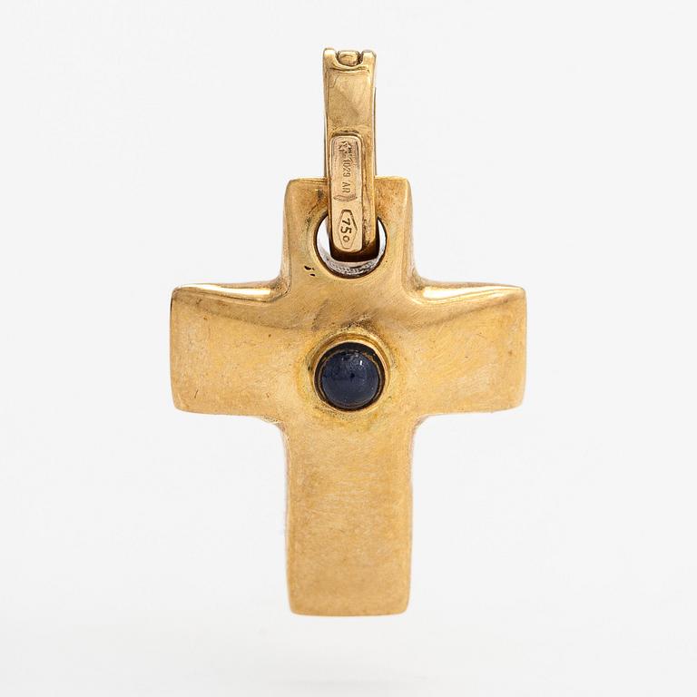 Hänge, kors, 18K guld med safir.