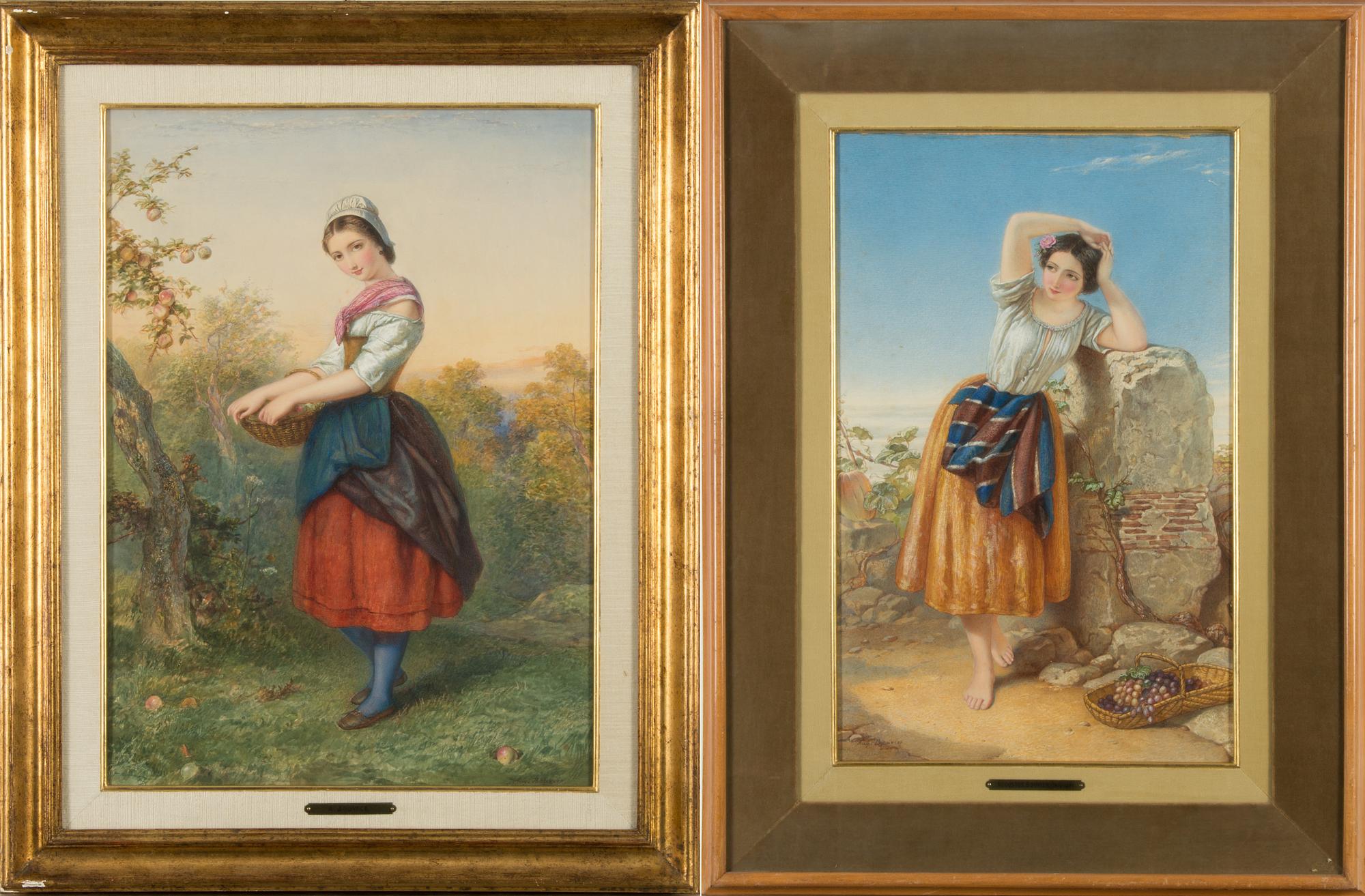 AUGUSTUS BOUVIER, attributed to, 2 watercolours, signed.
