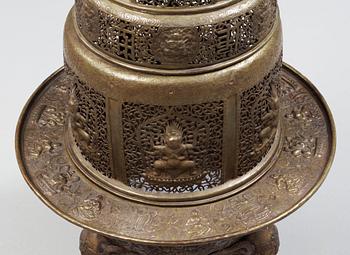 A large copper alloy incense burner, Tibet or Mongolia 19th Century.