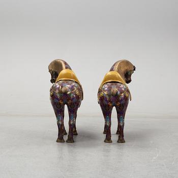 A pair of chinese Cloisonné sculptures, of moden manufacture.