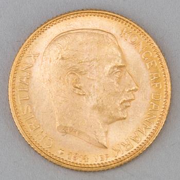 GULDMYNT, 20 kr, Christian X, Danmark, 1914.