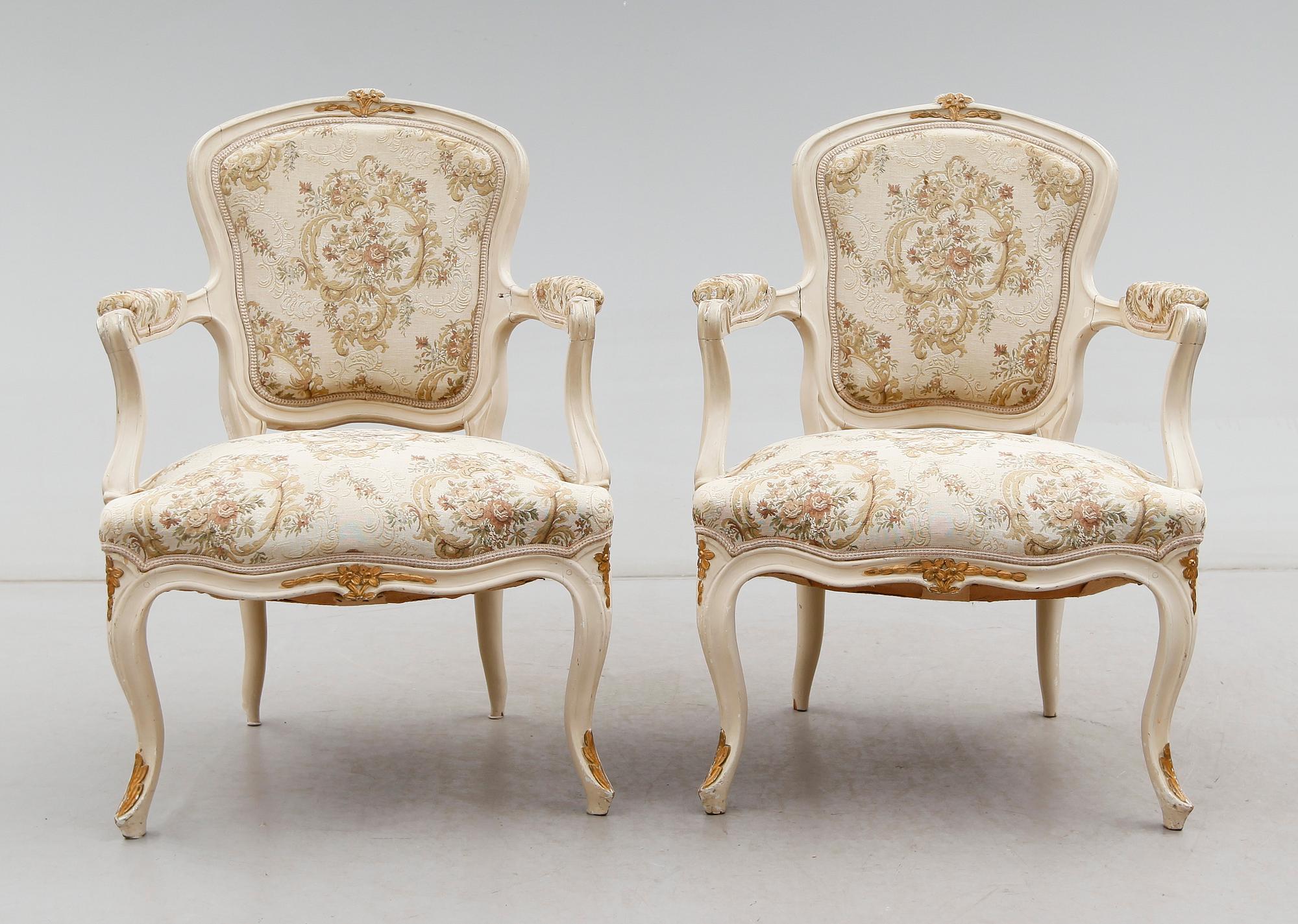 KARMSTOLAR, 1 par, rokokostil, 1800-talets andra hälft.