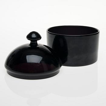 SKÅL med LOCK, glas, signerad V. Eskolin Nuutajärvi Notsjö -57.