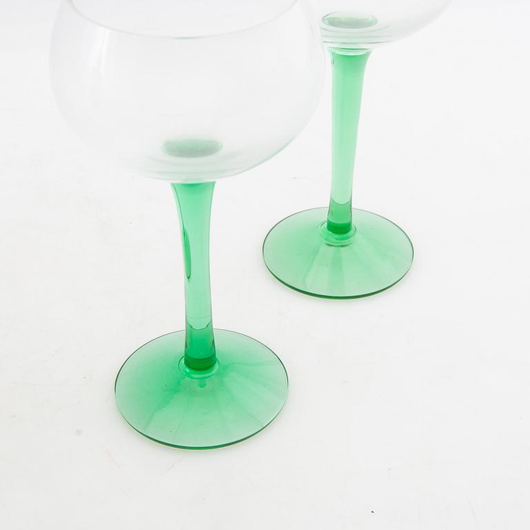 Wine glasses 11 pcs and a decanter, first half of the 20th century.