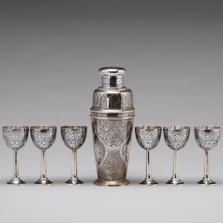 COCKTAILSET, åtta delar, silver. Thailand.