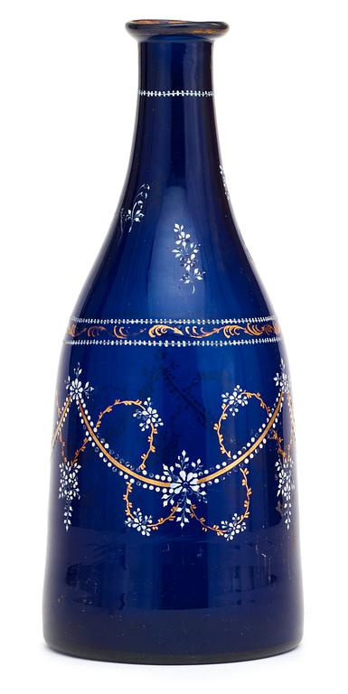 A Russian blue glass bottle, circa 1800.