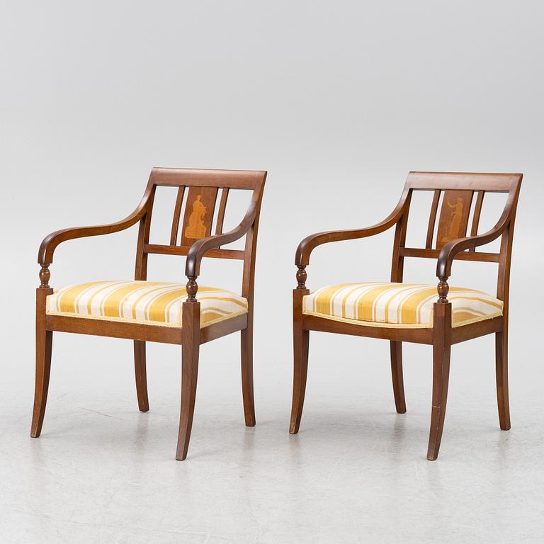 Karmstolar, ett par, empire, Sydsverige, 1800-talets första hälft.