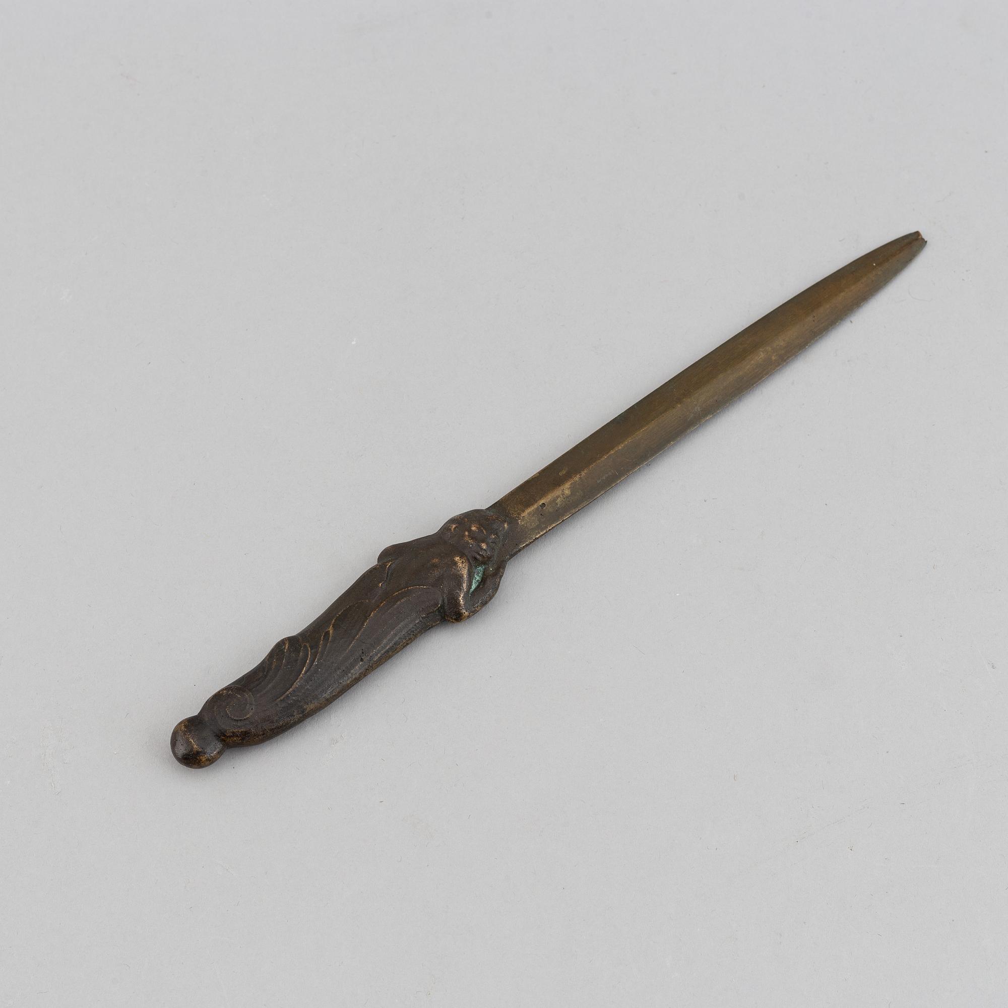 Seal stamp and a letter knife. Bronze 27 cm, 9.5 cm and 8.5 cm.