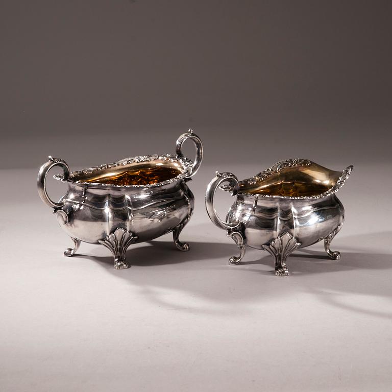 KAFFESERVIS, 3 delar, silver, finska kontrollstämplar, Tavastehus 1947. Total vikt ca 1145 g.