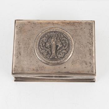 A box with cover, silver with wooden lining. Stamped Made in Siam, Sterling.