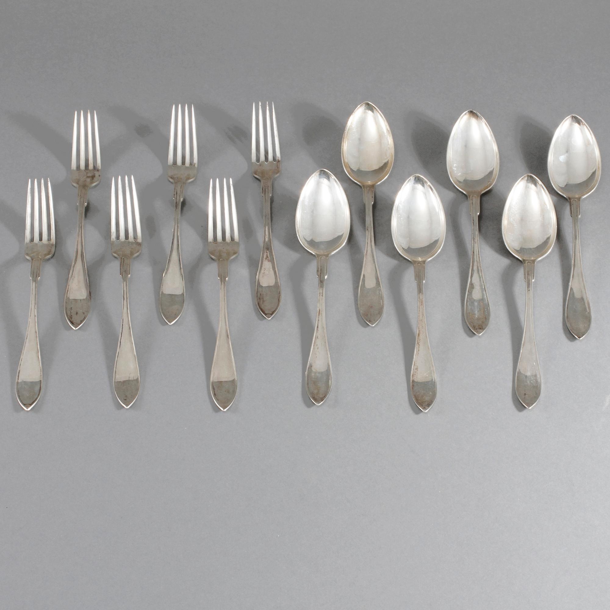 SKEDAR, 6 st, och GAFFLAR, 6 st, silver, Landskrona, 1940-tal, vikt 467 g.