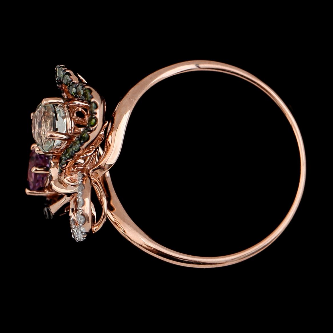 RING, 14K roséguld med flerfärgade diamanter samt ametister.