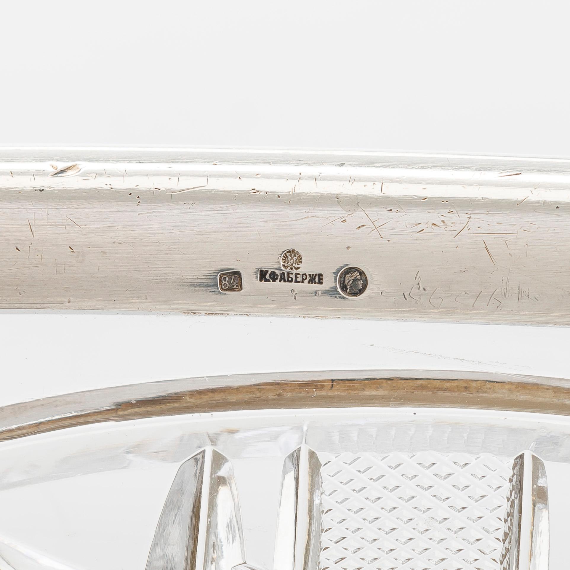 Fabergé, a silver-mounted cut glass serving dish, Imperial Warrant mark, Moscow 1908-1917.