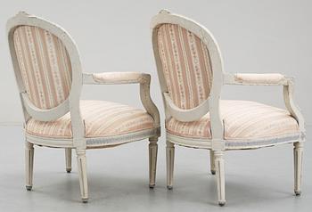 A pair of Gustavian late 18th Century armchairs by E. Öhrmark.