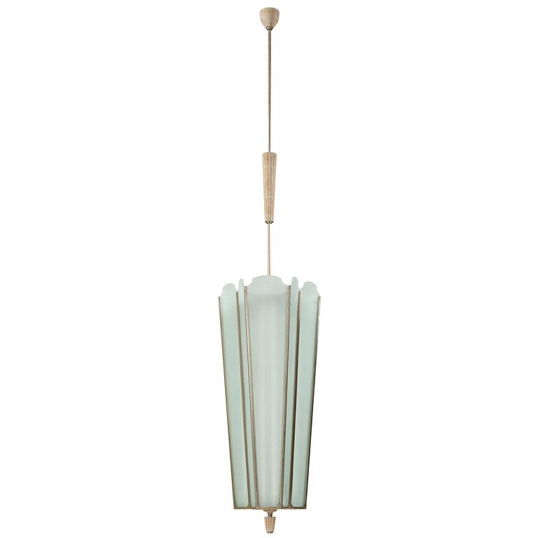 SWEDISH DESIGNER, a nickel plated, white chalked oak and frosted glass ceiling light, mid 20th Century.