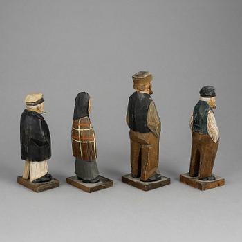 LORENS LARSSON & C O TRYGG, träskulpturer, 4 st, signerade.