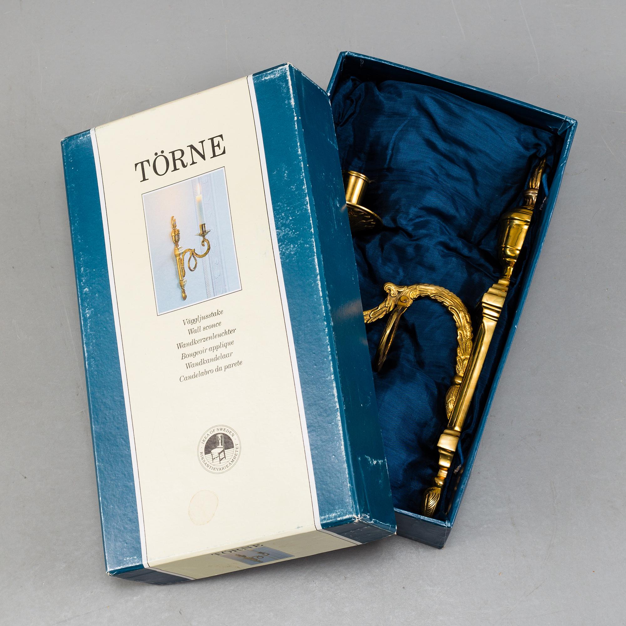 A pair of brass 'Törne' wall sconce, Ikeas 18th century Swedish Furniture series.