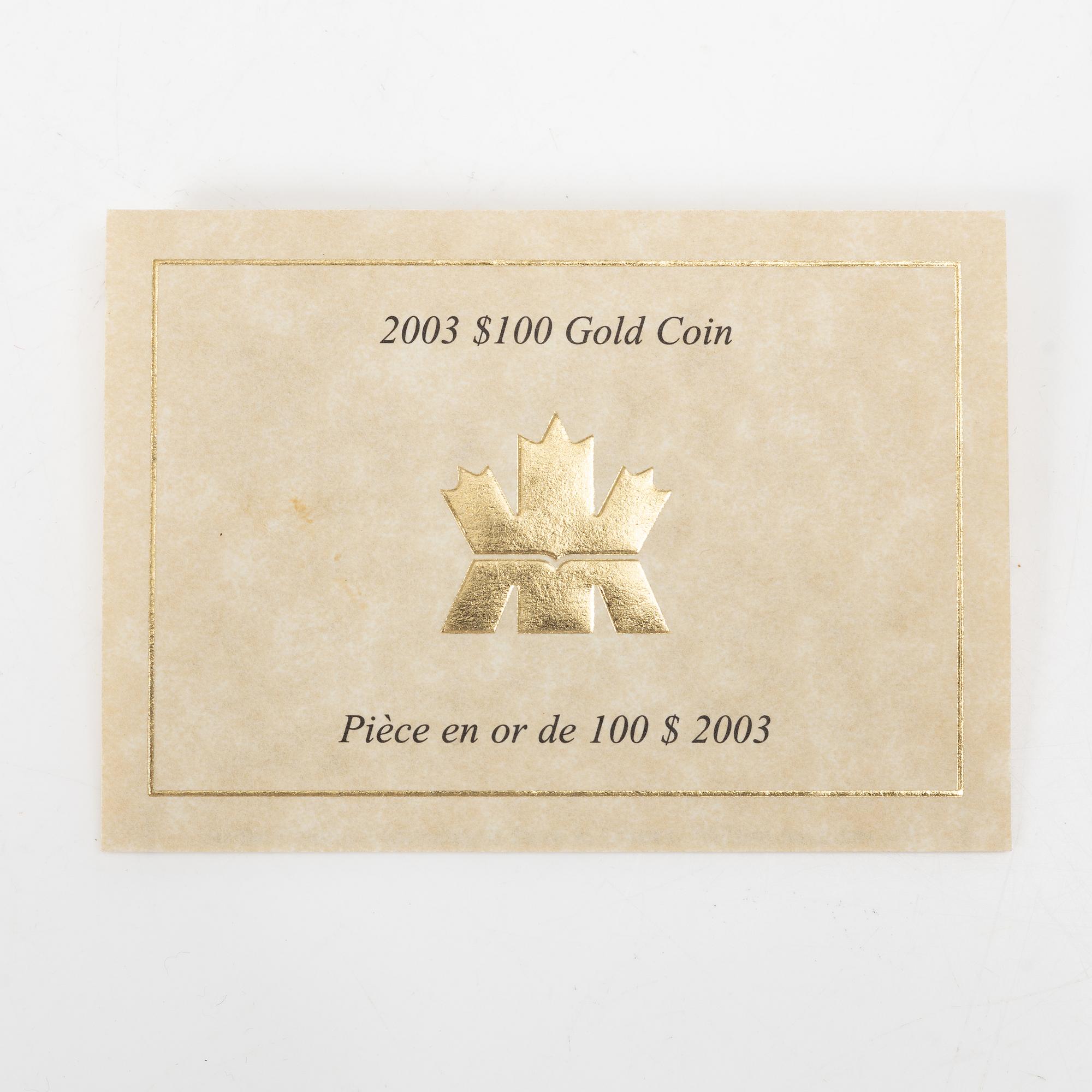 Coin, 14K gold, 100 dollars, Canada 2003, Royal Canadian Mint.