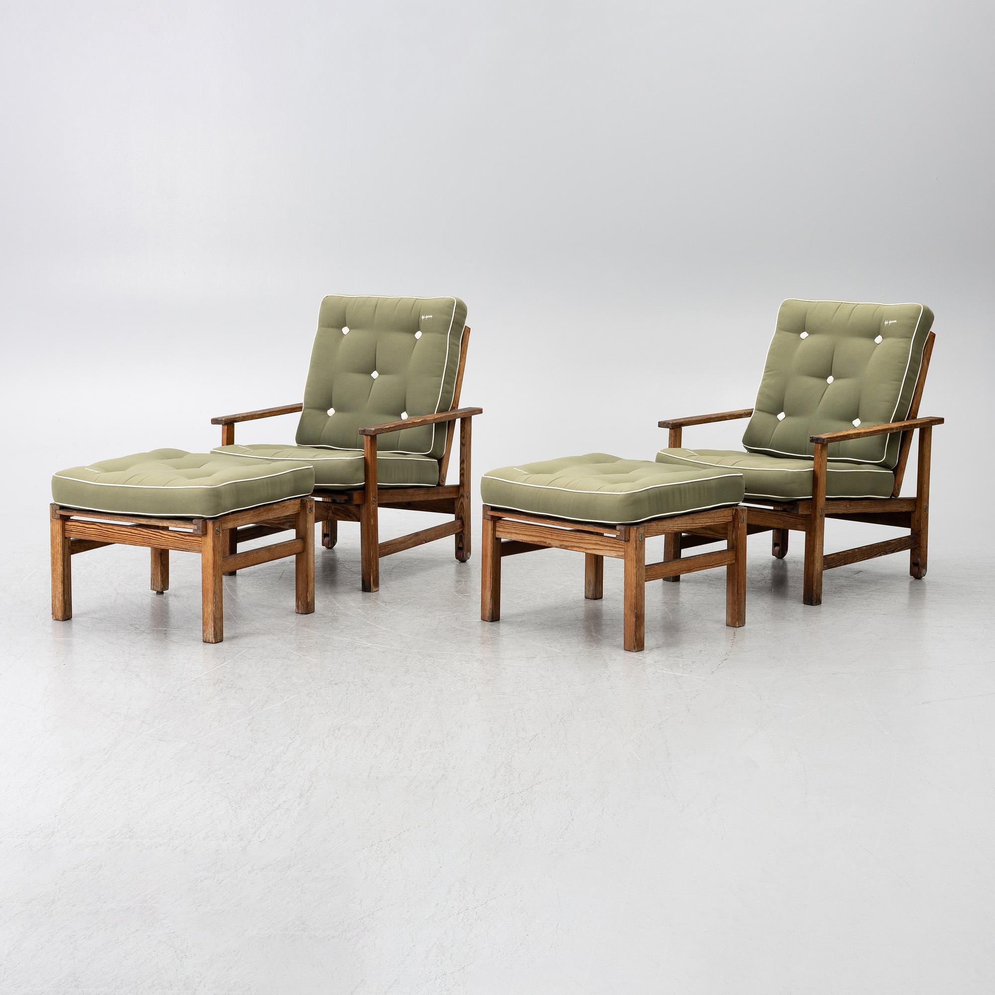 Elsa Stackelberg, a pair of garden armchairs with ottomans, Fri Form, Edsbruk, 1980s.