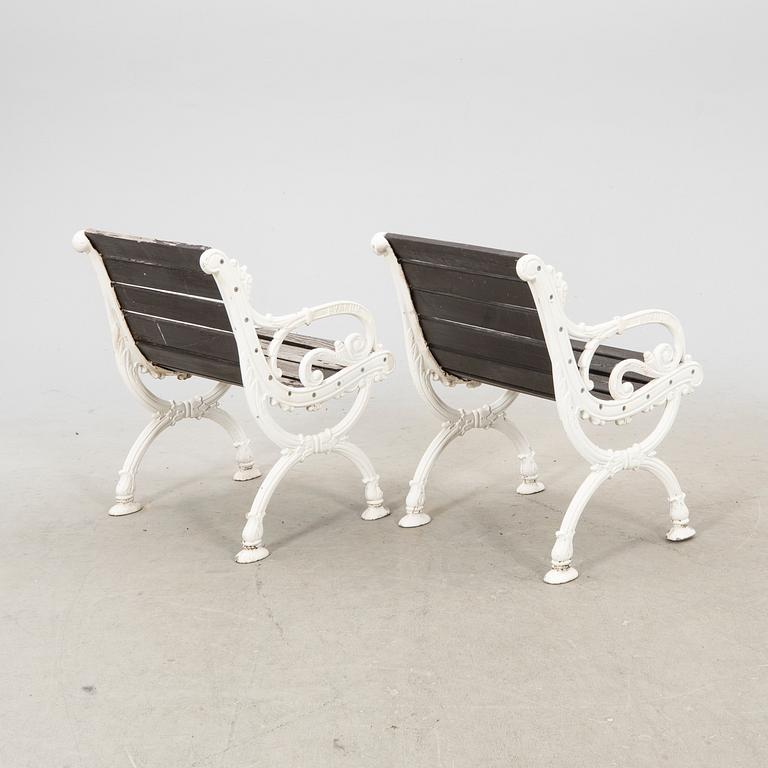 An pair of aluminum garden armchairs and bench from Byarums Bruk second half of the 20th century.