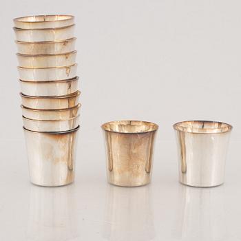 Twelve Swedish Silver Beaker, mark of KG Markströms, Uppsala 1962-69.