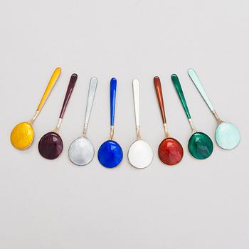 Tillander, a 12-piece set of gilt and enamelled silver ice cream spoons, Helsinki 1968-89.