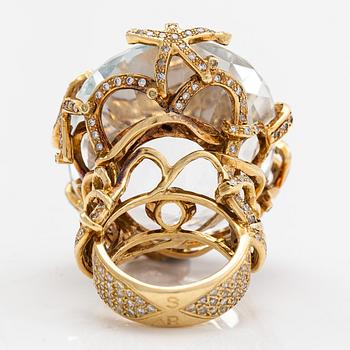 An 18K gold ring, topaz and diamonds  approx. 1.60ct in total, Sasha Ratiu Jewellery, London.