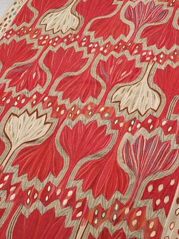 Ann-Mari Lindbom, gift Forsberg, VÄVD TAPET/DRAPERI, "Röd Crocus", gobelängvariant, ca 250,5 x 138,5-143 cm, signerad AB MMF AML.