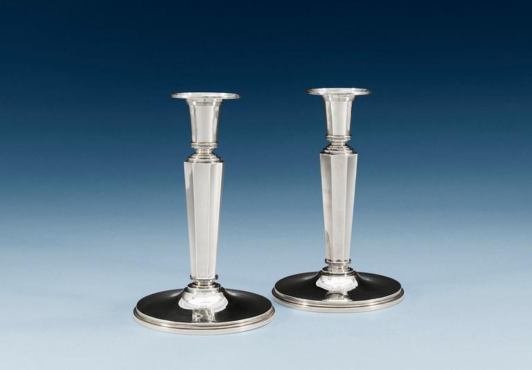 A PAIR OF ATELIER BORGILA sterling candlesticks, Stockholm 1952.