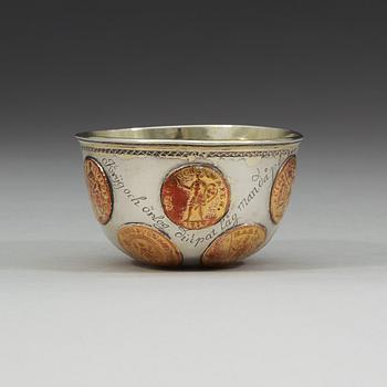 A Swedish 18th century parcel-gilt tumbler, unmarked.