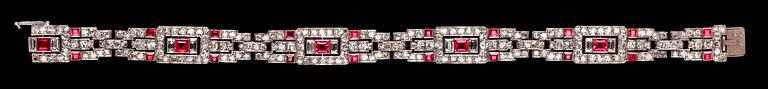 A platinum, ruby and diamond bracelet, 1930's.