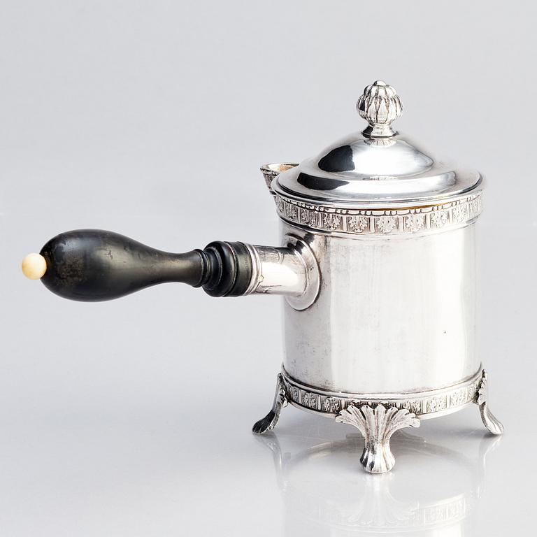 A Swedish Gustavian silver chocolate pot, mark of Johan Abraham Hallard (Hallardt), Stockholm 1791.
