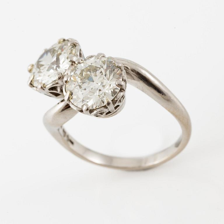 A W.A. Bolin ring in platinum set with two old-cut diamonds.