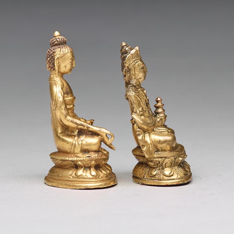 Two gilt copper alloy figures of deities, Tibeto-Chinese, 19th Century.