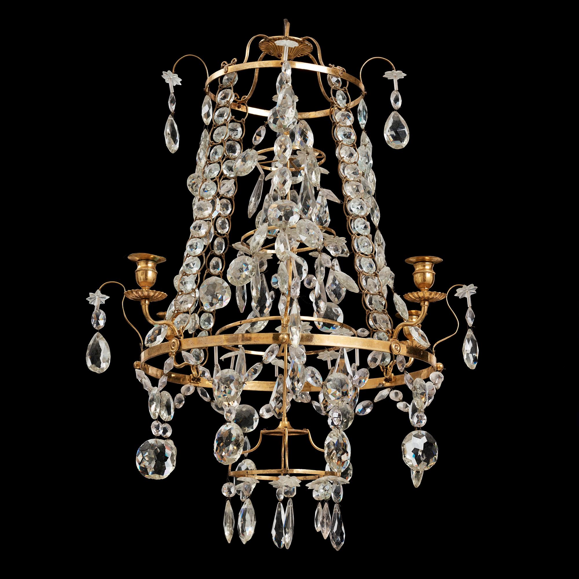 A Gustavian four-light chandelier, by O Westerberg (Stockholm circa 1769-1811), late 18th century.