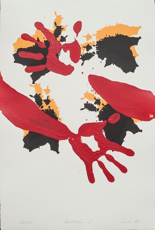 RAUL MEEL, färgserigrafi med konstnärens handavtryck direkt på pappret, signerad -89 och numrerad 20/60.