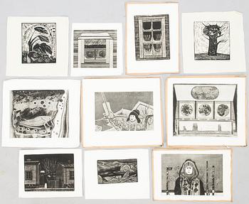 ALLAN KUNTSI, etsningar och träsnitt 10 st, signerade och daterade, numrerade.