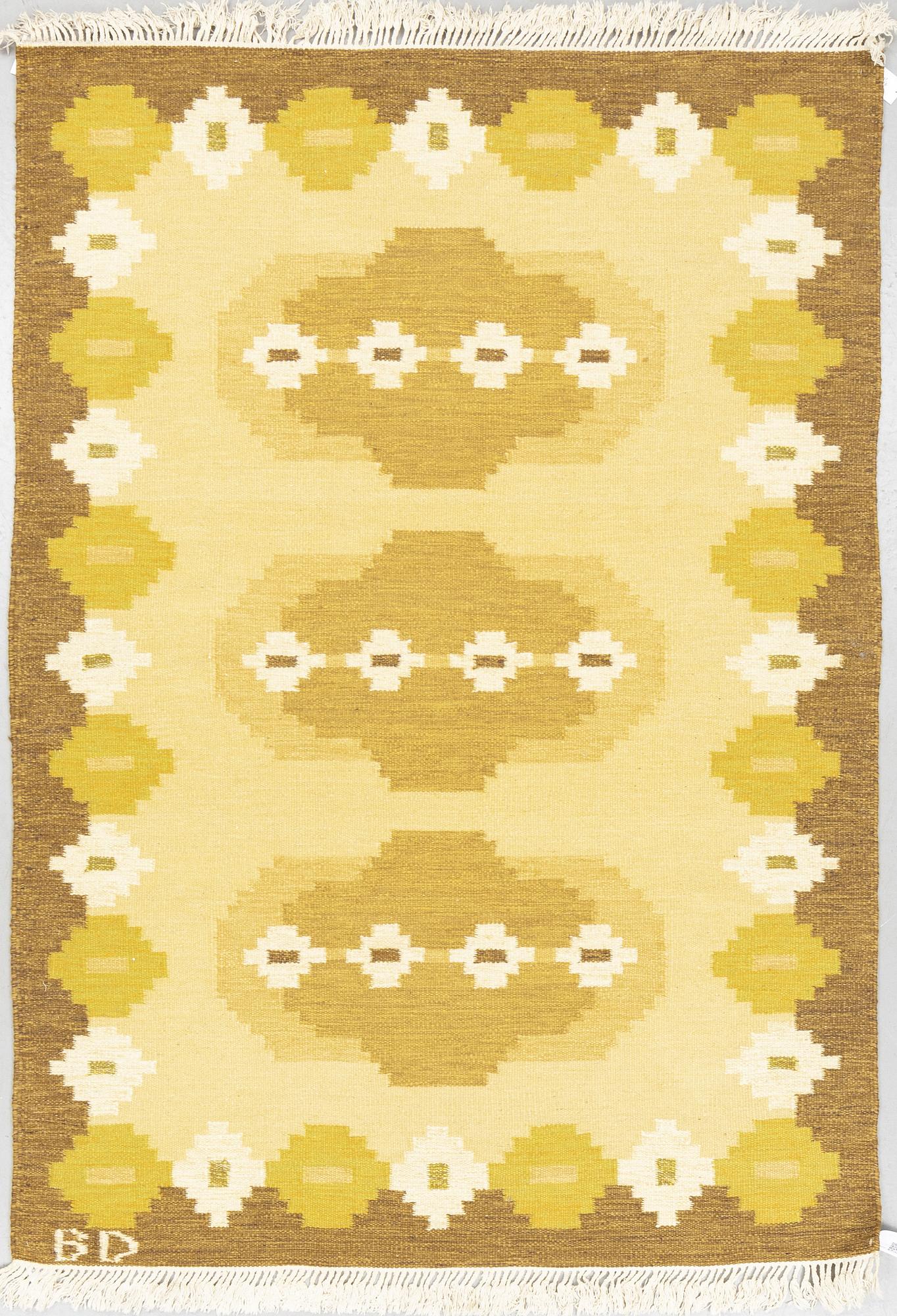 a carpet, flat weave, ca 233,5 x 164-165,5 cm, signed BD.