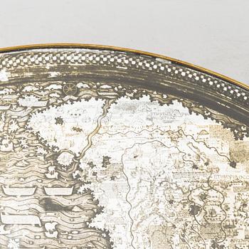 Josef Frank, a mahogany base table, map on the top, Svenskt Tenn, Sweden, model U601 (the top) & U491, 1960s-1970s.