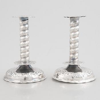 A Pair of Swedish Silver Baroque Style Candlesticks, mark  of Tenn & Silver Ab, Gothenburg 1957.