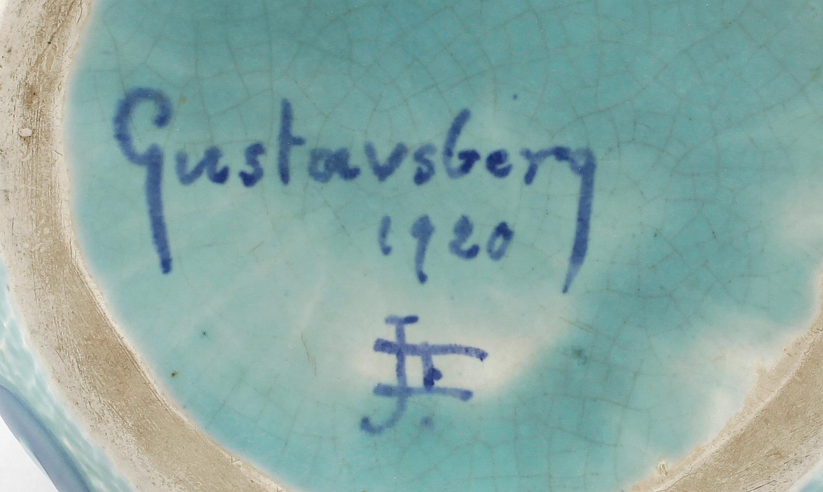 VAS, flintgods, jugend, Josef Ekberg, Gustafsberg, monogram sign o dat 1920.