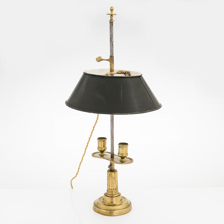 A bouillotte table lamp for two candles, France, late 19th century.
