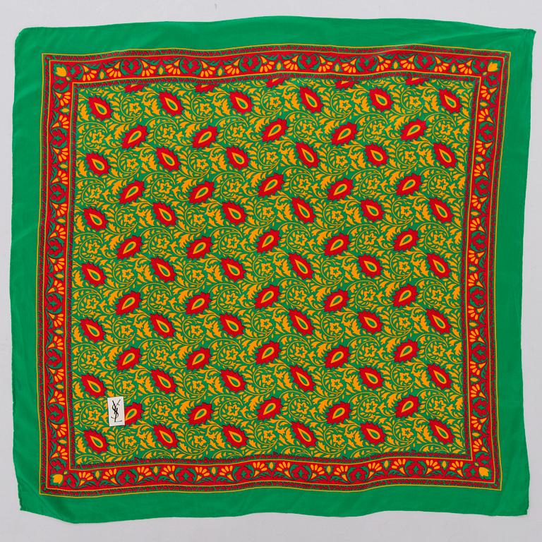 Two Silk Scarves by YSL and must de Cartier.