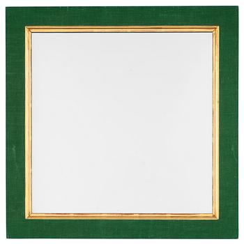 398. A mirror attributed to Estrid Ericson the frame with a frame covered green linen, by Firma Svenskt Tenn.